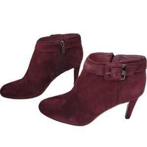 Vince Camuto Burgundy Red Suede Leather Heeled Booties Women's Size 7M
